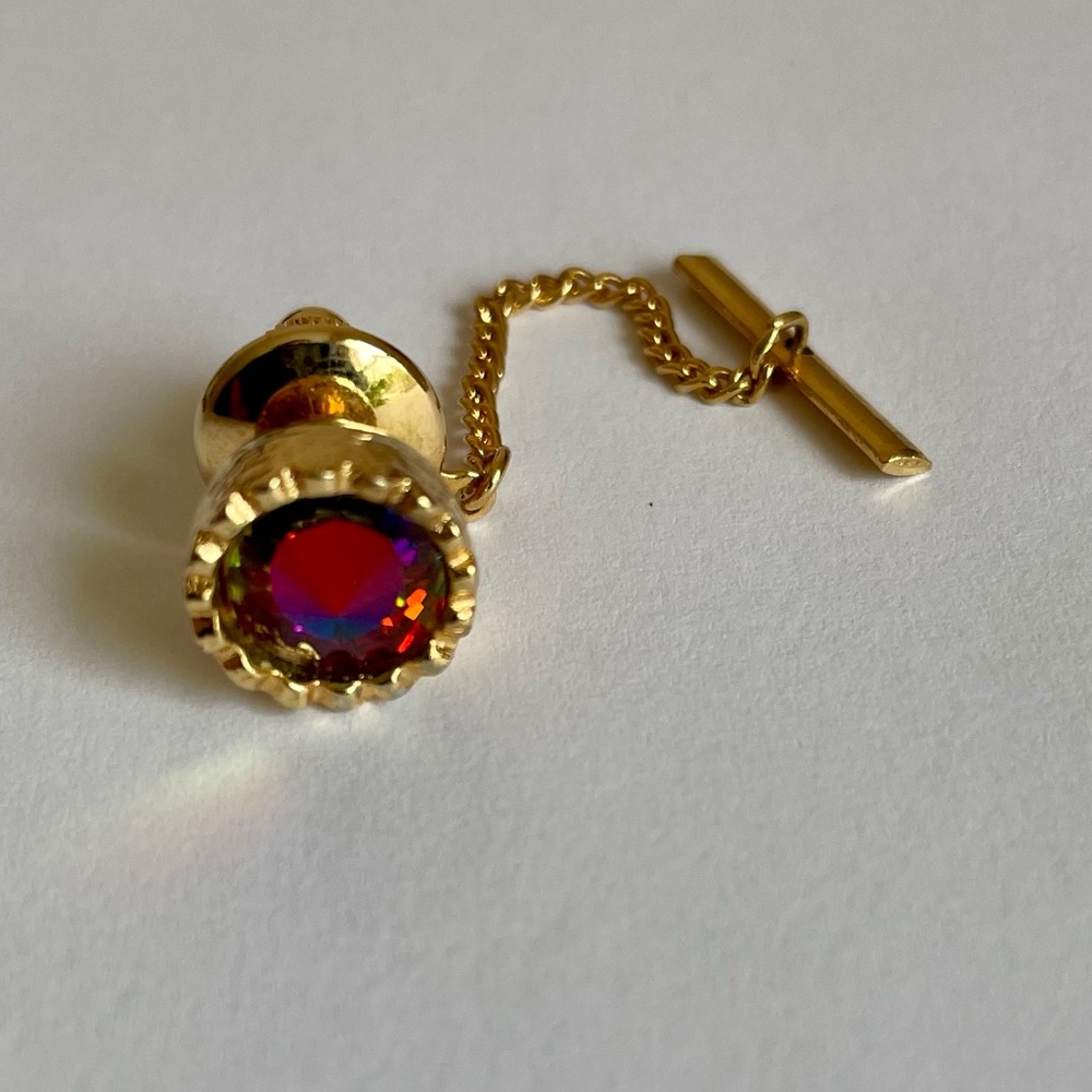 Vintage Goldtone And Aurora Borealis Glass Tie Tack